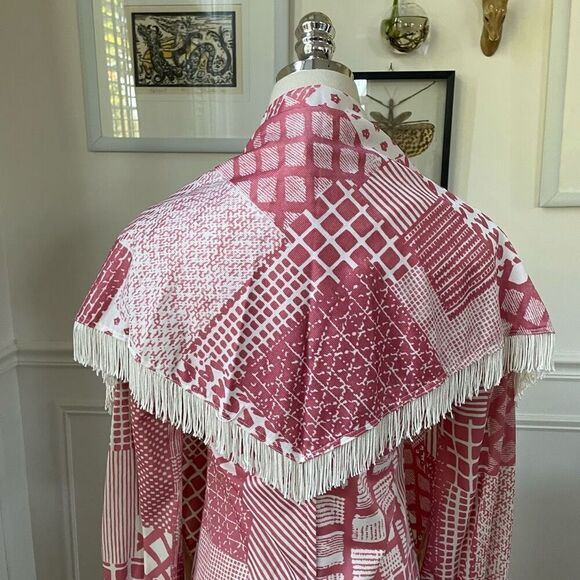 Vintage 70s Mauve Pink White Retro Print Shift Dress Scarf XS S - Picture 9 of 10
